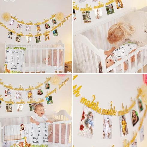 A&JS TOTS Baby Monthly Milestone Blanket, First 12 Months Growth Chart Blanket for Baby Boy or Girl 60"x40"