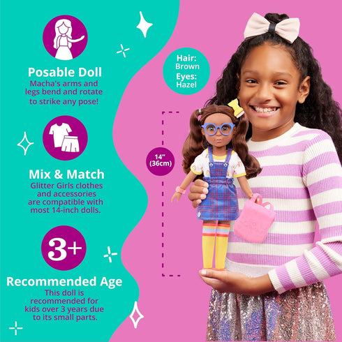 Glitter Girls 14-Inch Fashion Doll with Hazel Eyes & Brown Hair, Rainbow Top & Accessories for 3 Years +