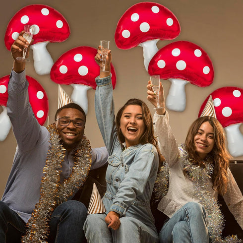 6PCS Large-Mushroom-Balloons Super Red Mushroom Balloons Red Foil Video Game Mushrooms Balloon Birthday Party