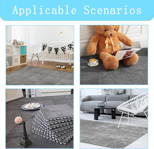 12 Interlocking Carpet Shaggy Soft EVA Foam Mats Fluffy Square Interlocking Carpet Tiles Protective Floor Tiles