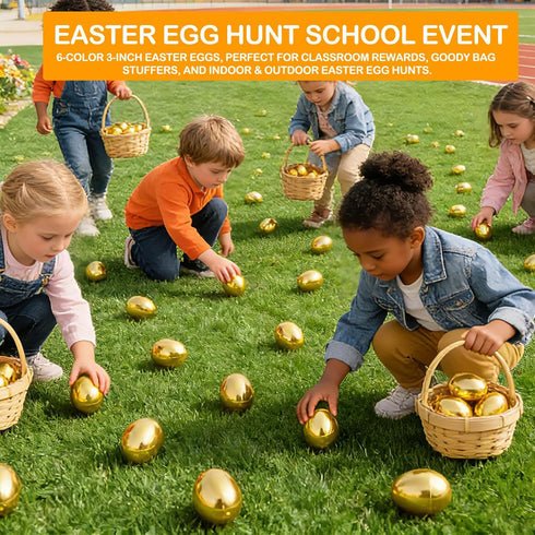 24 Pack 2.36" TURNMEON Golden Easter Eggs Empty, Shiny Metallic Plastic Easter Eggs Fillable Surprise Gold Eggs