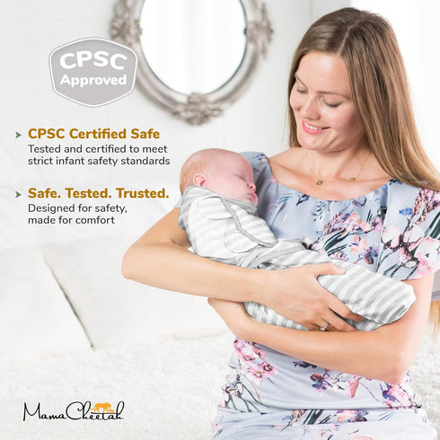 Mama Cheetah Organic Baby Swaddle Blanket, Adjustable Newborn Sleep Sacks, Easy Swaddles for Boys and Girls 0-3 Months,