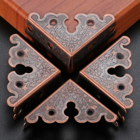 dophee 4Pcs Decorative Corner Protectors, Retro Style Edge Safety Guards for Picture Frame, Jewelry Box, Red Copper