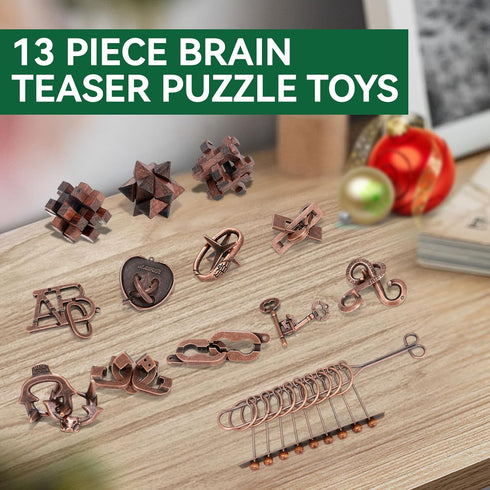 Mytothfy 13 3D Pcs Brain Teaser Puzzles for Adults - Metal Puzzles Puzzle Game Toys for Adults Teens - Wooden Unlock