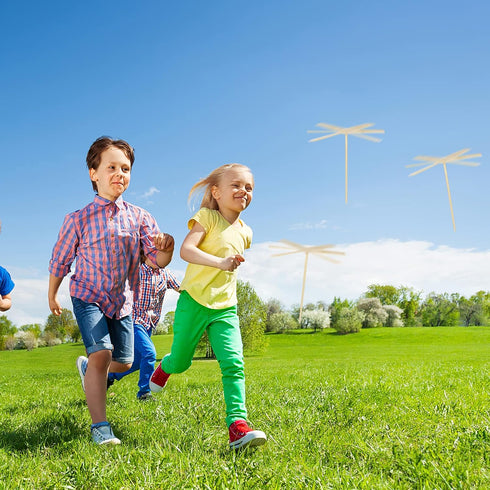 Alipis 10 Pcs DIY Hand Rub Flying Helicopter Toy Wood Dragonfly Propeller for Kids Outdoor Garden Patio Toy