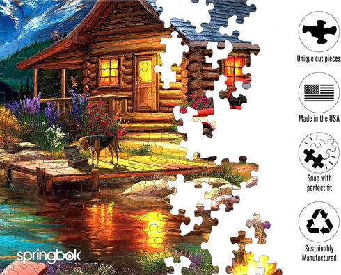 500 Springbok Cabin on the Creek Piece Jigsaw Puzzle for Adults - Poster Now Included - Moonlit Outdoor Puzzle - Unique