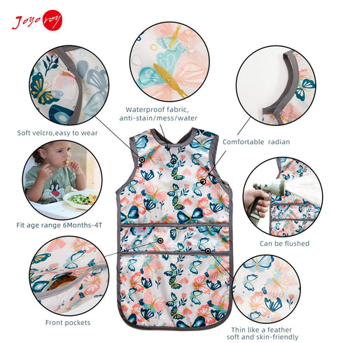 2-4 Joyo roy Mess Proof Baby Bibs for Eating Waterproof Toddler Bibs Years Soft Machine Washable Sleeveless Smock Bib