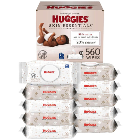 Huggies Skin Essentials Baby Wipes, Hypoallergenic, 99% Water, 10 Flip Top Packs
