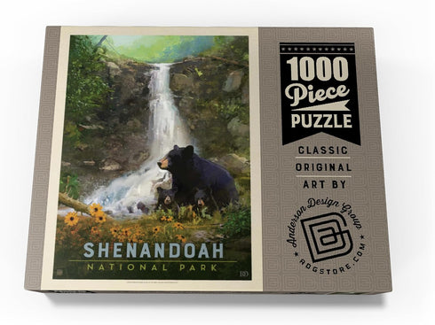 MyPuzzle Shenandoah National Park: Bear Family Vintage Poster - Premium 1000 Piece Jigsaw Puzzle for Adults