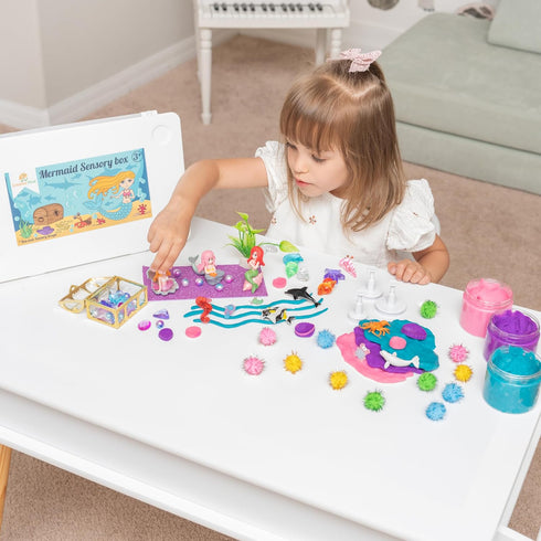 Creative Mind Mermaid Sensory Kit - 3 Jars Non-Toxic Play Dough & Reusable Sensory Bins with Sea Animals for Toddlers