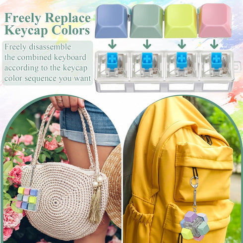 VioraWhite 16 Pcs Keyboard Fidget Keychain Fidget Keyboard Clicker Stress Relief Decompression Button Finger Clicker