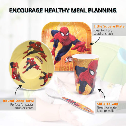 4 Pcs Cartoon Durable Tableware Set, Meal Dishes with Bowl, Plate, Cup, Matching Spoon and Fork