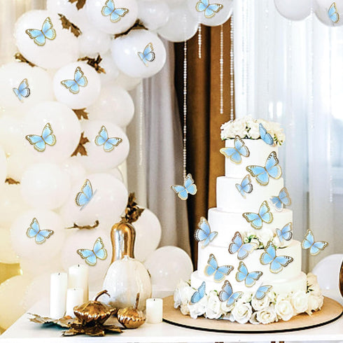 Ercadio 30 Pack 3D Butterfly Cake Toppers, Waterproof Blue & Arts Cupcake Picks for Baby Shower, Birthday Decor