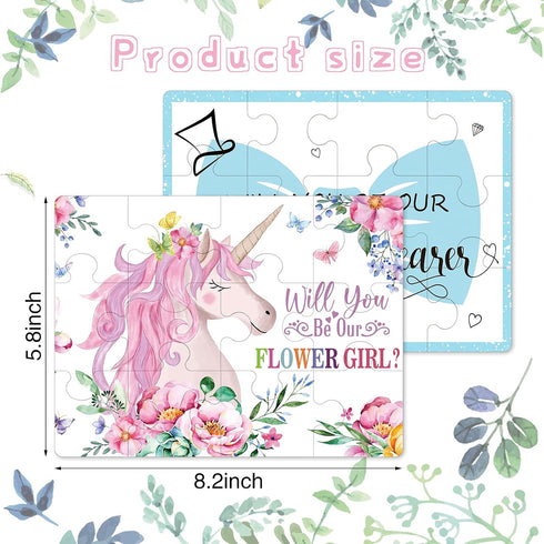 Chivao 2 Pieces Flower Girl Ring Bearer Proposal Puzzle Invitation Wedding Puzzle Invitation Flower Girl Unicorn Ring Bearer Puzzle Decors (Novel Style)
