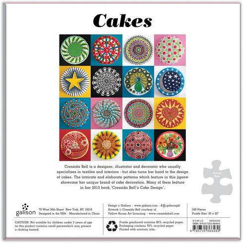 Galison Cakes Jigsaw Puzzle - 500 Pieces - 20” x 20” - Charming & Colorful Array of Cakes