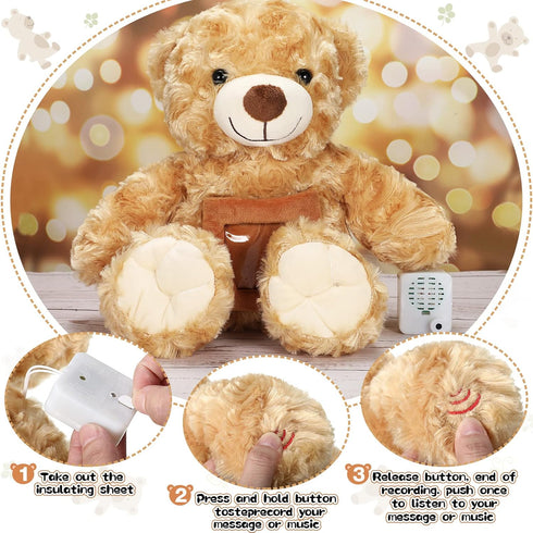 Recordable Bear with Voice - 12 Inch Brown Stuffed Animal for Baby Shower & Birthday Gifts with Picture Messages