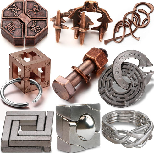 Wettarn 9 Pcs Metal Brain Teaser Puzzles Teaser 3D Steel Puzzle for