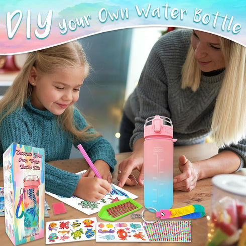Decorate Your Own Water Bottle Kits for Girls Age 4-10, Mermaid Gem Diamond Painting Crafts, Fun Gifts