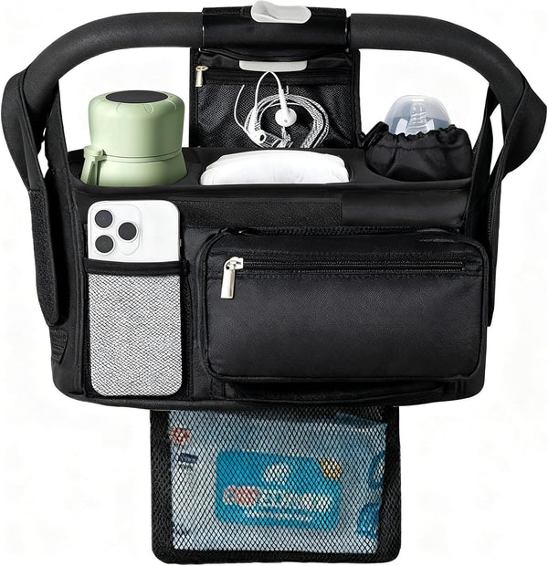 Universal Stroller Organizer with Insulated Cup Holder Detachable Phone Bag & Shoulder