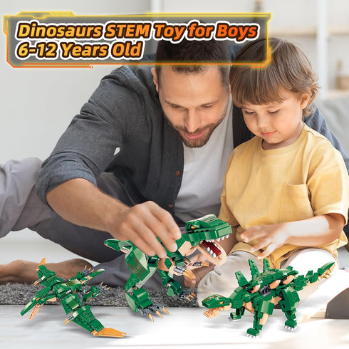 STEM 3 in 1 Dinosaurs Building Blocks Toys for Kids Age 6-10, Educational Compatible with Lego, Best Gifts for Boys