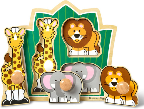 Melissa & Doug Jungle Friends Safari Animals Jumbo Knob Wooden Puzzle - Chunky Baby Puzzle for Ages 1+