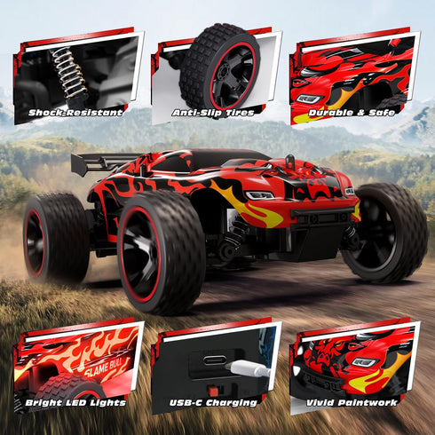 1:18 2WD 2.4GHz 50 8-12 Tecnock RC Cars for Kids, Scale RC Car with USB-C Easy Charging, Remote Control Car with LED