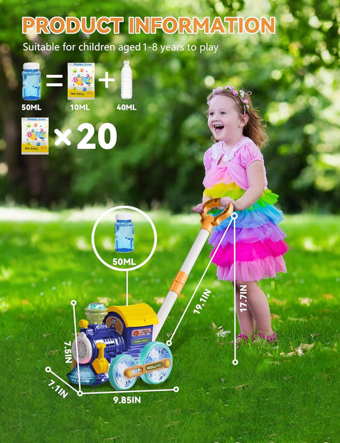 TI-TOO Light,Summer 1-8 Bubble Machine,Bubble Blower Maker,Bubble Lawn Mower for Toddlers,Bubble Music Train