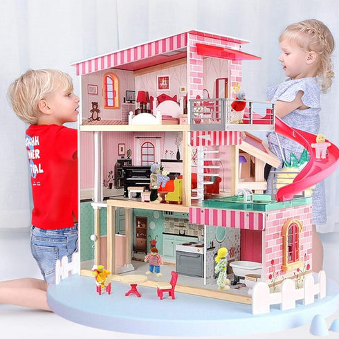 Lovely Happy Dollhouse Dolls Family Set - 8 Wooden Figures for Children House Pretend Gift