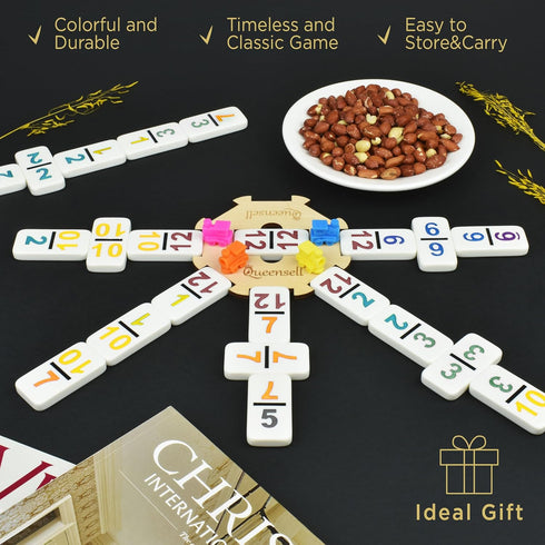 Set 12 Sets Sets 91 Queensell Mexican Train Dominoes with Numbers, Double Dominoes for Adults, Mexican Domino Train