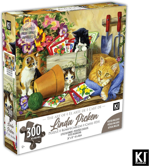 300 Piece Puzzle for Adults, Linda Picken Little Bloomers Cat & Kittens, 24 x 18 Cute Jigsaw