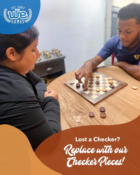 WE Games Wooden Checkers Pieces Only (1.06 inch), 24 Brown and Natural Stained with Storage Bag