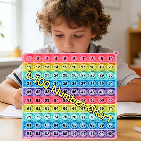 LZDEMI Math operations1-100 Number Learning Pop Fidget Toy, Rainbow Colors, Large Square Math
