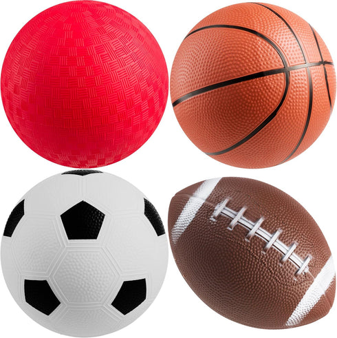 Bedwina Sports Balls for Kids & Toddlers, Pack of 4 Sports Balls Set, Fun Indoor & Outdoor Toys (Hand Pump Included)
