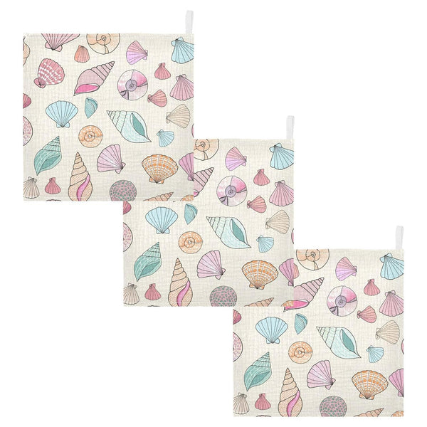 Msyxl Colorful Seashells Baby Washcloths 3 Pack Soft Face Towel Absorbent Bath Wash