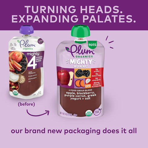 Plum Organics Mighty Morning Organic Toddler Food - Apple, Blackberry, Purple Carrot, Greek Yogurt, Oat - 4 oz Pouch
