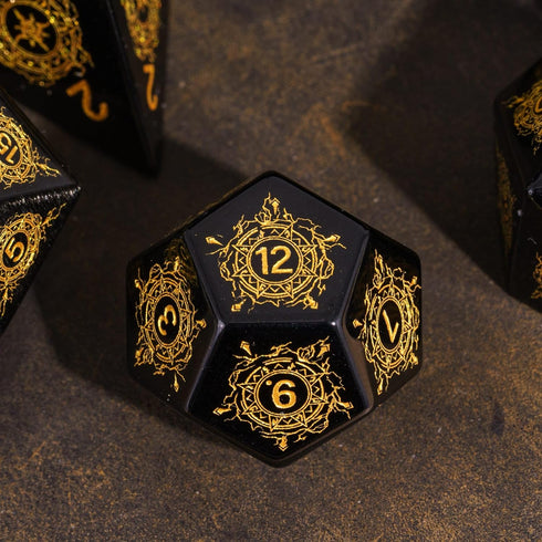 UDIXI Stone D&D Dice Set 7PCS Obsidian Dice with Gift Case for Dungeons and Dragons MTG