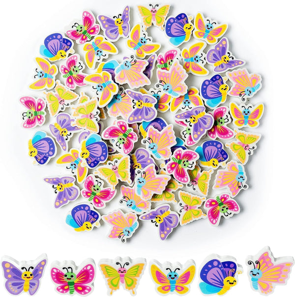 Haooryx 60pcs Spring Butterfly Mini Erasers for Kids, Novelty 3D Desk Puzzle Erasers for Classroom Prizes