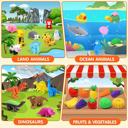 40 Pcs Animal Erasers - 3D Puzzle Desk Pet Pencil Erasers for Kids Party Favors and Back to School Supplies