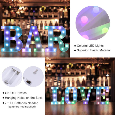 Foaky Colorful LED Letter Lights with Remote,Marquee Light Up Letters Sign for Night Light Wedding/Birthday Party
