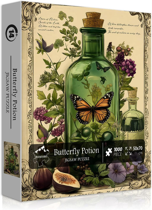 PICKFORU 1000 Plant Puzzles for Adults Pieces, Vintage Butterfly Magic Potion Bottle Puzzles,Flower Jigsaw Puzzle Retro