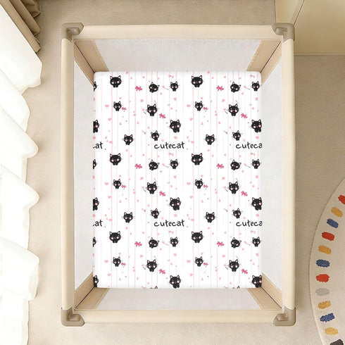 miaozhen 1 Pack 52x28 Cotton Baby Crib Sheets Soft Stretchy Cute Animal Black Cat Handdrawn Crib Mattress Sheet