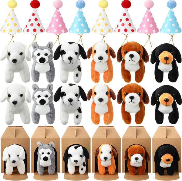 12 Set Mini Plush Toy Stuffed Animals: Adopt a Dog Set with 12 Pcs Stuffed Dogs, Boxes & Birthday Hats