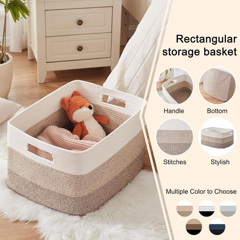 22x17x12 OIAHOMY Large Blanket Basket, Rectangle Woven Baskets, Nursery Blanket Storage Living Room, Toy Storage