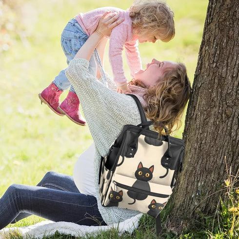 Hsnar Backpack Lovely Black Cats Waterproof Diaper Bag Large Capacity Baby Bag with Stroller Straps, Multi-Pocket
