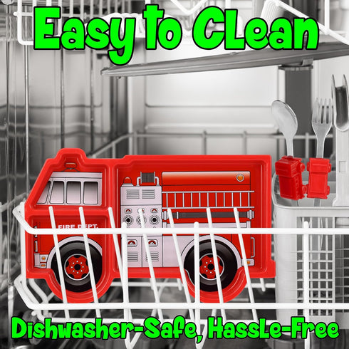 Funwares Kids' Dinnerware Set - Fire Engine, Durable Divided Plate, Ideal for Picky Eaters, Easy Cleaning, Gift