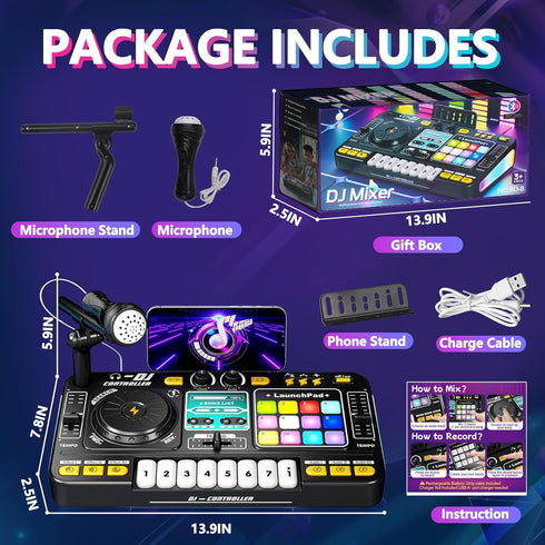 3 4 5 6 7 Kids DJ Mixer Controller Table Musical Toy with LED Lights Sound Effect Microphone Piano DJ Mixer Board Music
