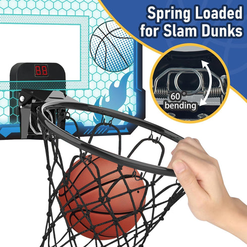 Indoor Basketball Hoop for Kids, Mini Hoop with Remote Control, 7-Color LED Lights & 3 Balls, Over Door