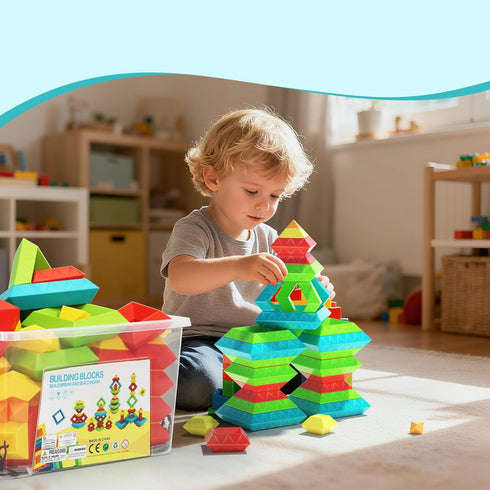 100Pcs 1-3 2-5 Toys,3D 2-4 Montessori Toys for Ages Toddlers Kids Baby,Pyramid Stacking Building Preschool Learning