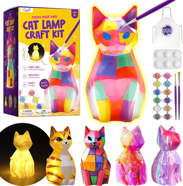 Paint Your Own Cat Lamp Kit, Art Supplies for Kids 6-12, Painting Kit for Arts & Crafts Birthday Gift for Ages 6-12