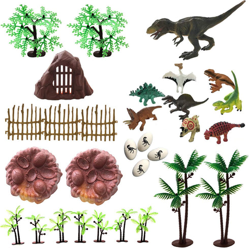 30 Piece Dinosaurs Toys Set, Plastic Figures, Realistic Dinosaurs, Trees & Rocks, Kids Toys Set for Boys & Girls